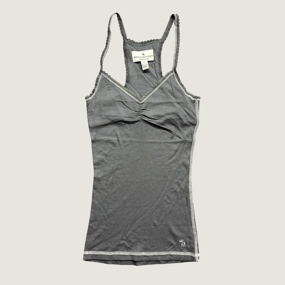 Abercrombie & Fitch Y2K Small Gray Lace Trim Racerback Cami Top Contrast Stitch